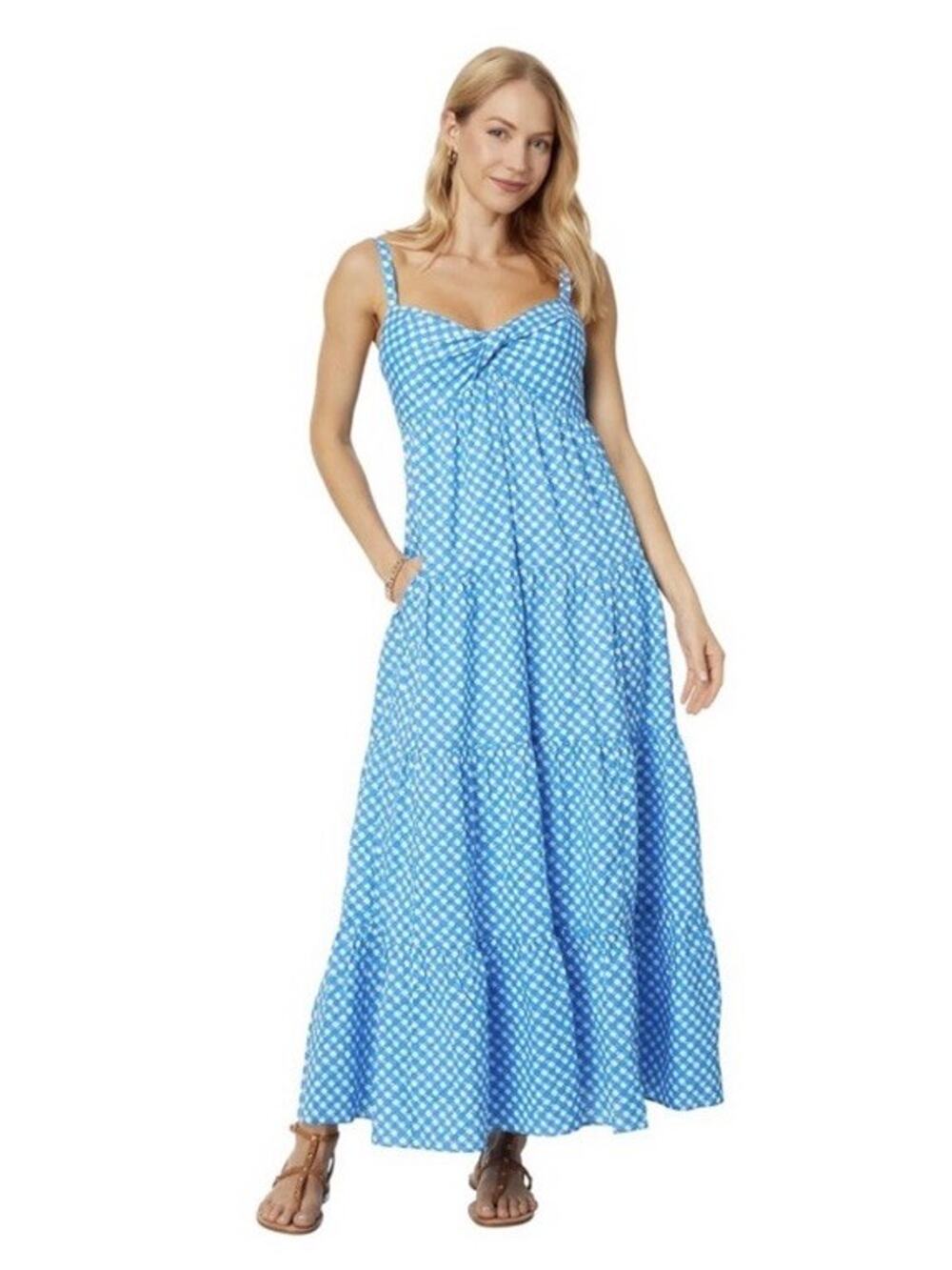 Lilly Pulitzer Shylee Maxi Dress Sz 2 Gingham Cotton, Coastal, Derby, Brunch.